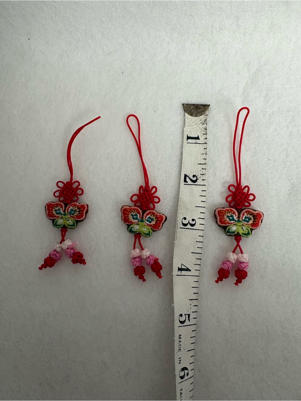 Set of 3 Red Butterfly Korean Mini Norigae Knot Tassel - Picture 2 of 4